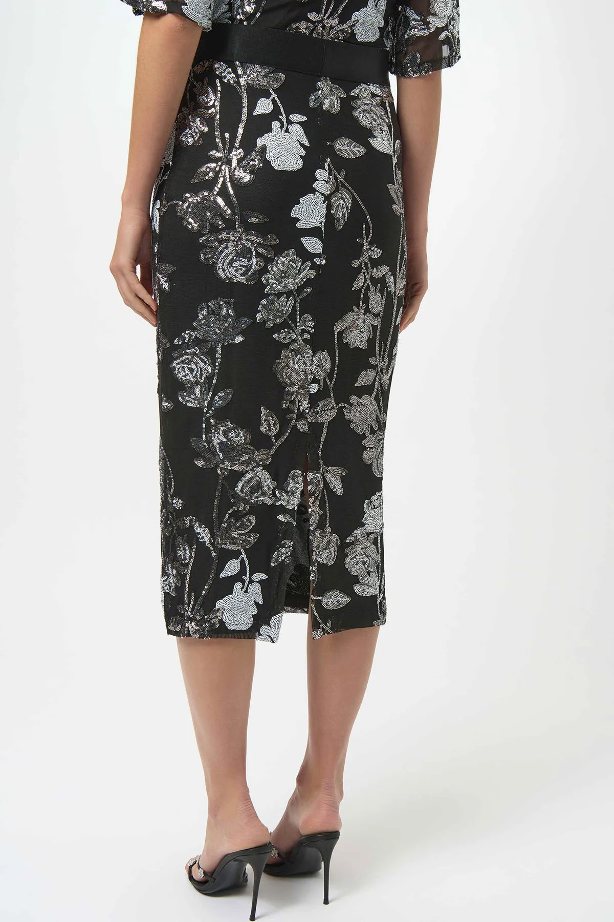 Sequin Embroidered Floral Print Pencil Skirt sold by French Cuff product image thumbnail 3