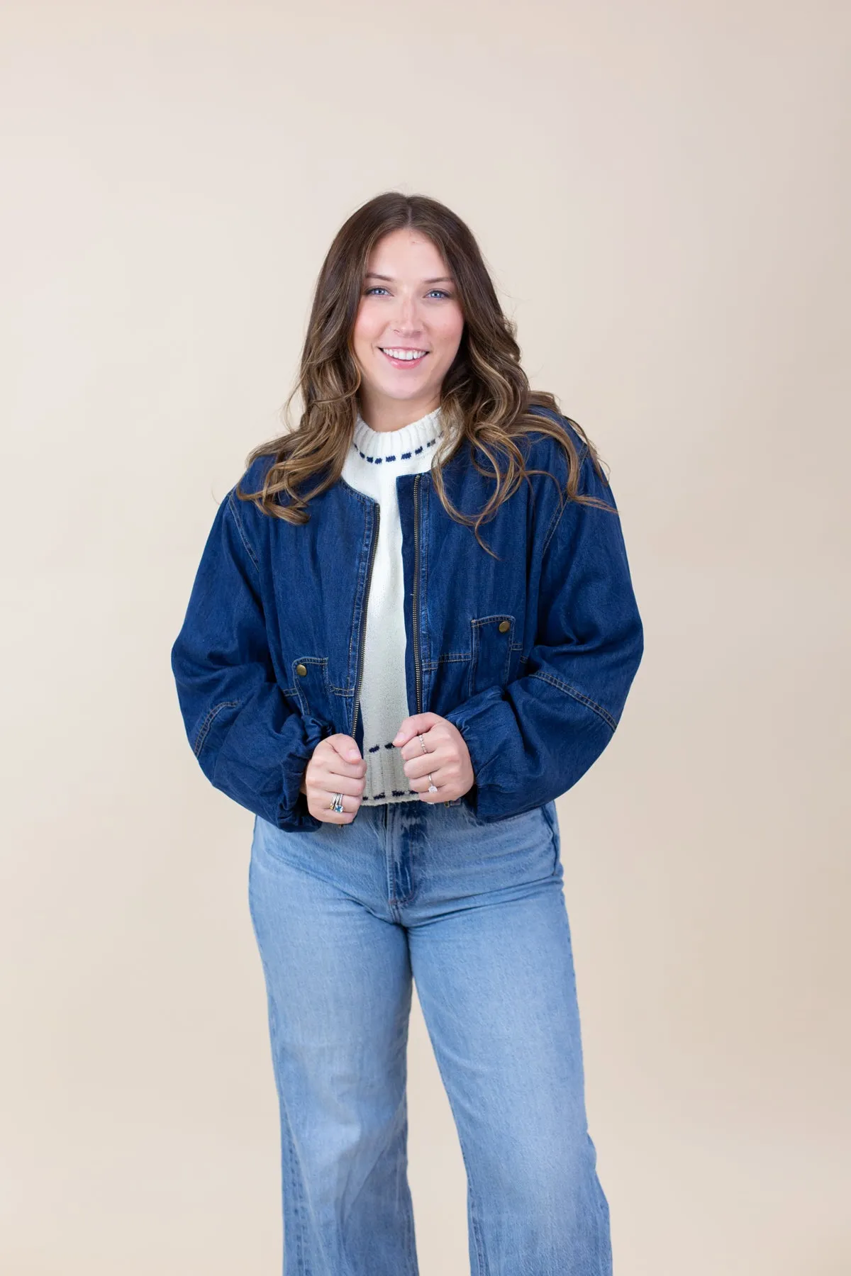 Denim Zip-up Bomber Jacket sold by French Cuff