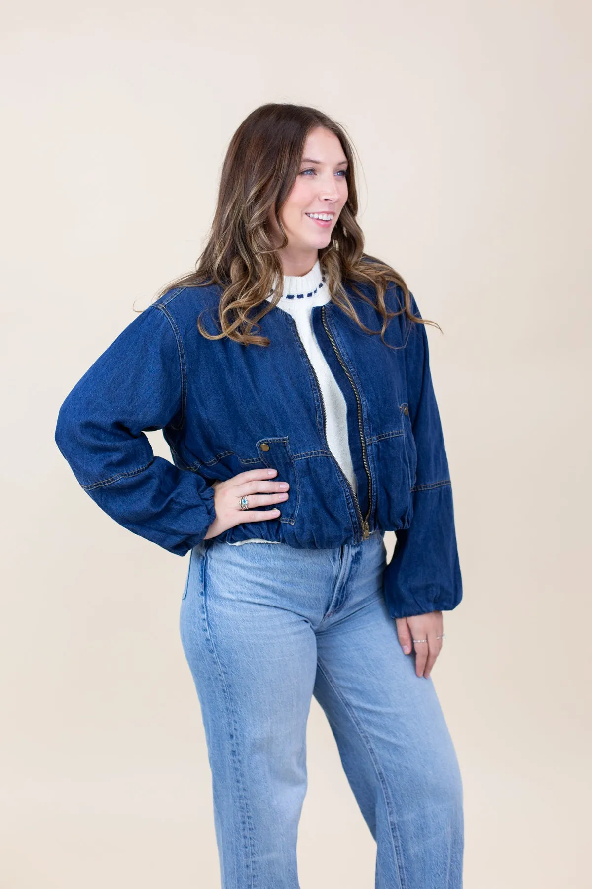 Denim Zip-up Bomber Jacket sold by French Cuff product image thumbnail 2