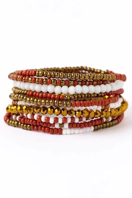 Game Day Beaded 10 Strand Stretch Bracelet Set Burnt Orange sold by French Cuff