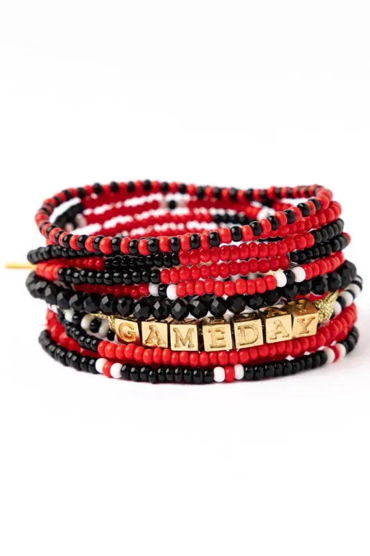 Game Day 11-Strand Bracelet Set Red, Black + White sold by French Cuff