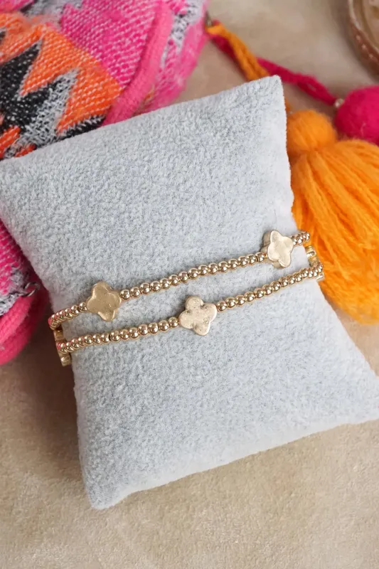 Clover and Tiny Ball Beads Bracelet Set sold by French Cuff