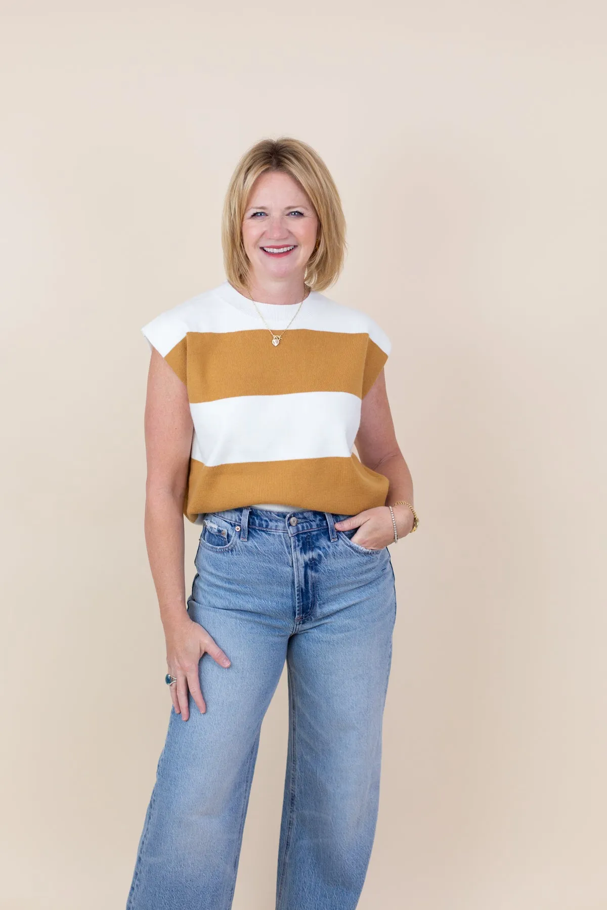 Striped Sleeveless Sweater sold by French Cuff