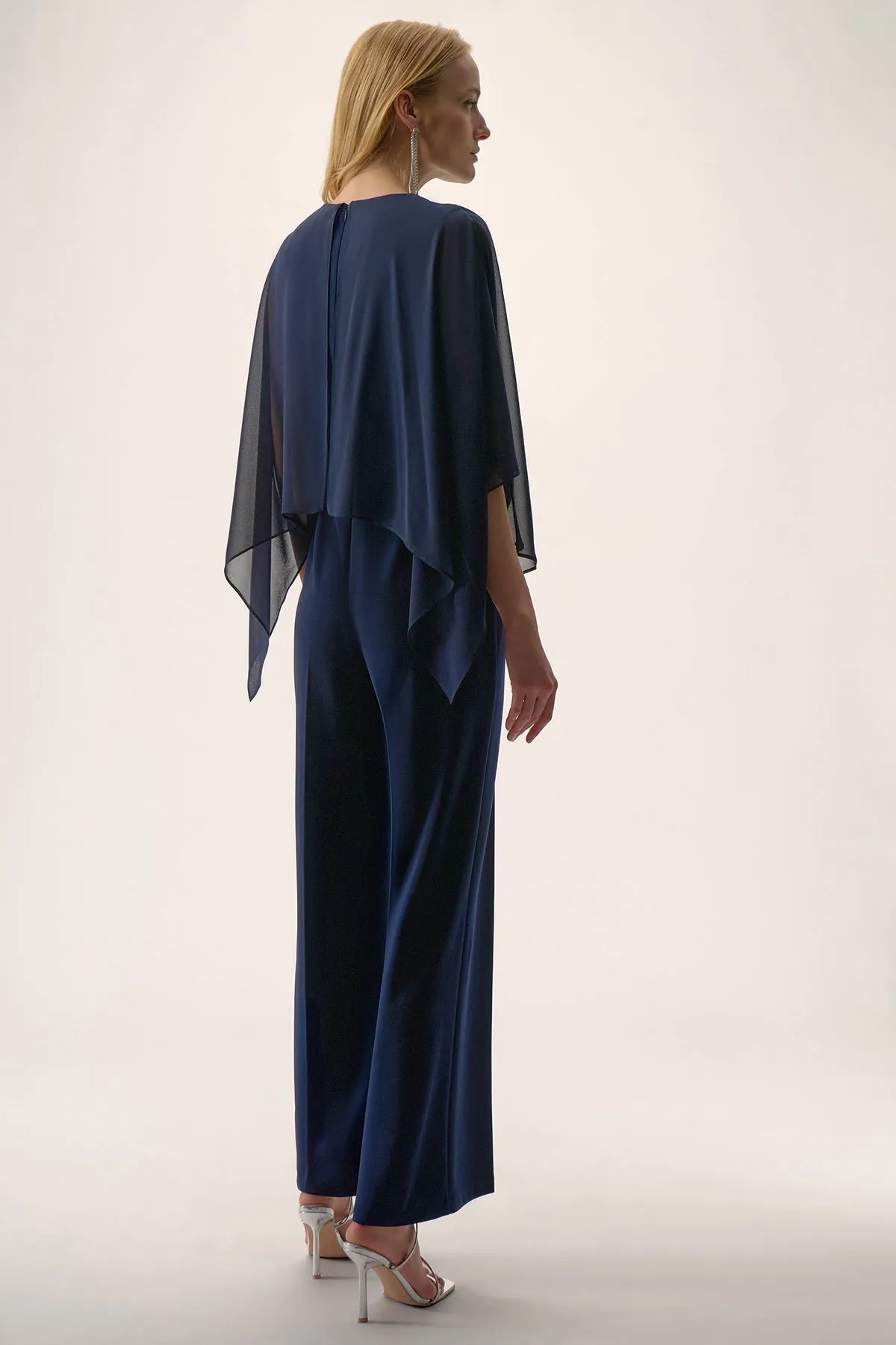 Silky Knit Wide Leg Jumpsuit with Chiffon Overlay sold by French Cuff product image thumbnail 4