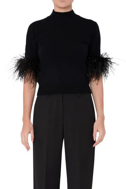 Short Sleeve Feather Mockneck Sweater sold by French Cuff