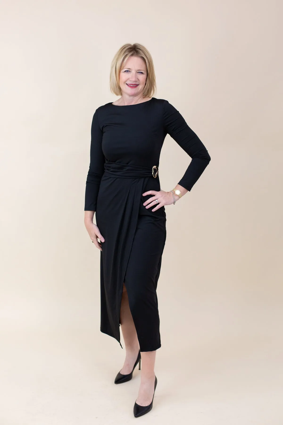 Asymmetric Belted Dress sold by French Cuff