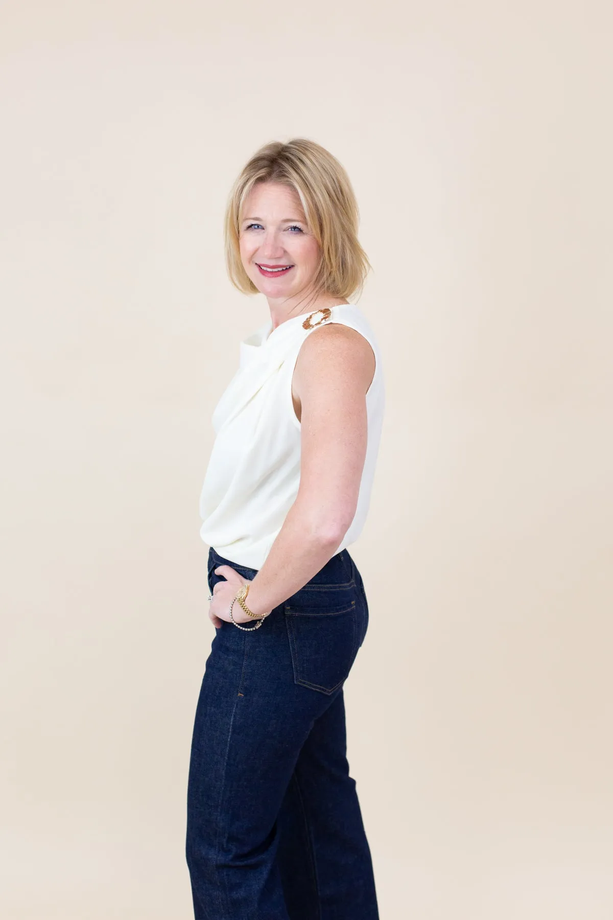 Sleeveless Cowl Neck Gold Ring Appliques Blouse sold by French Cuff product image thumbnail 2