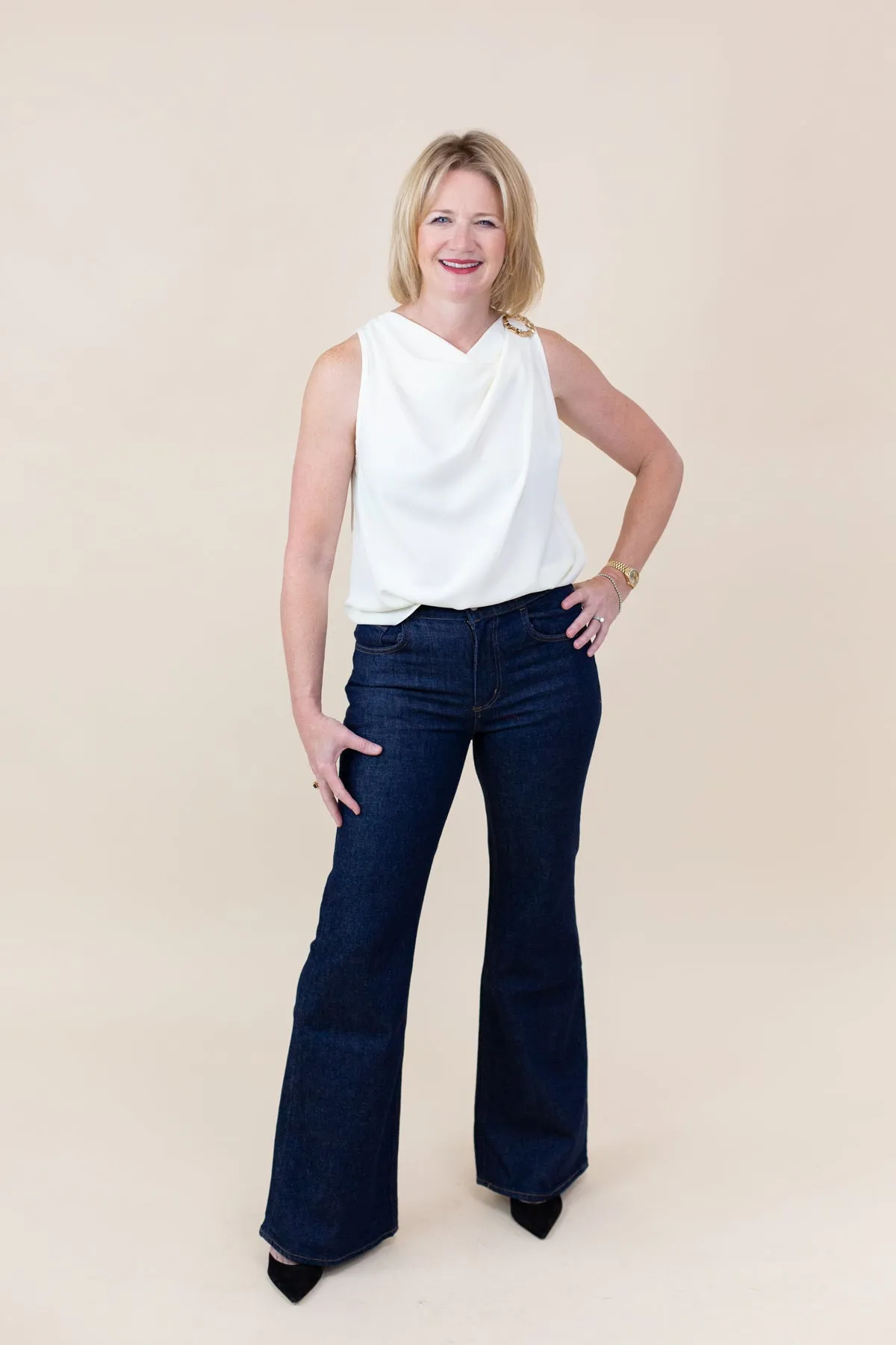 Sleeveless Cowl Neck Gold Ring Appliques Blouse sold by French Cuff product image thumbnail 4