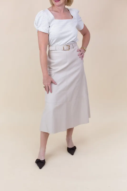 Belted Faux Leather Midi Skirt sold by French Cuff