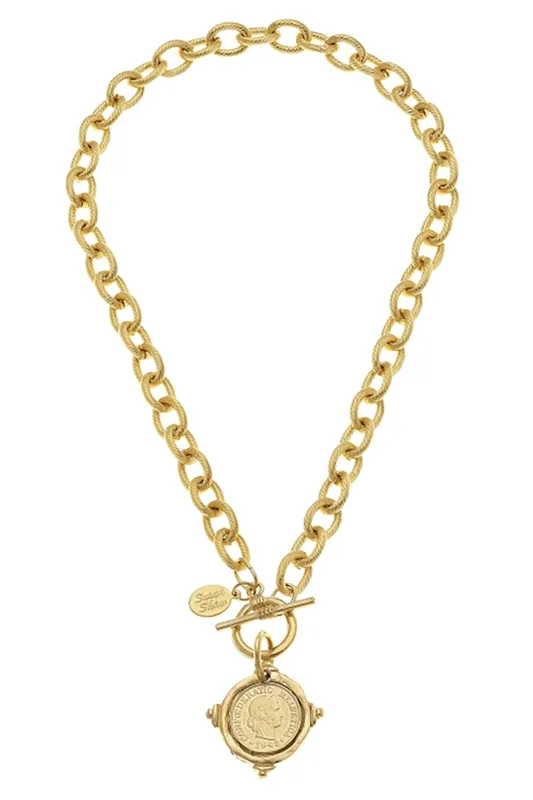 Handcast Gold Intaglio Coin Front Toggle Necklace sold by French Cuff
