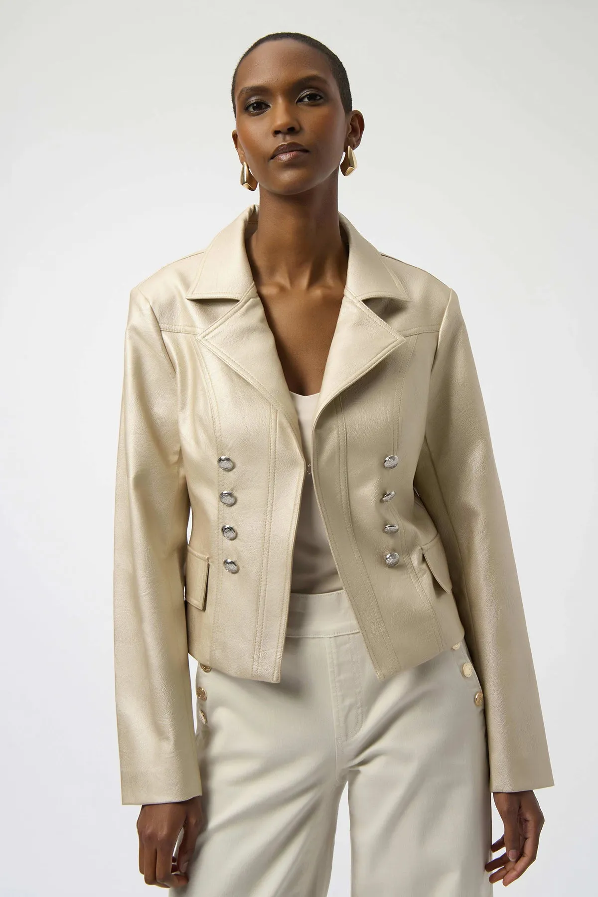Leatherette Notched Collar Fitted Jacket sold by French Cuff
