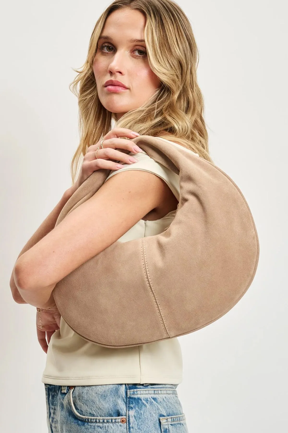 Farrah Genuine Suede Leather Hobo sold by French Cuff