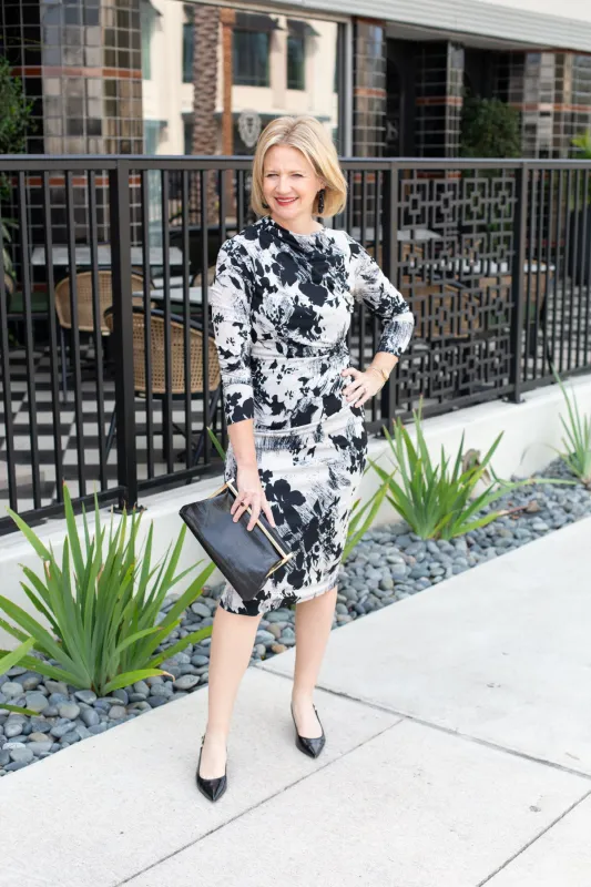 Mock Neck Long Sleeve Floral Print Midi Dress sold by French Cuff