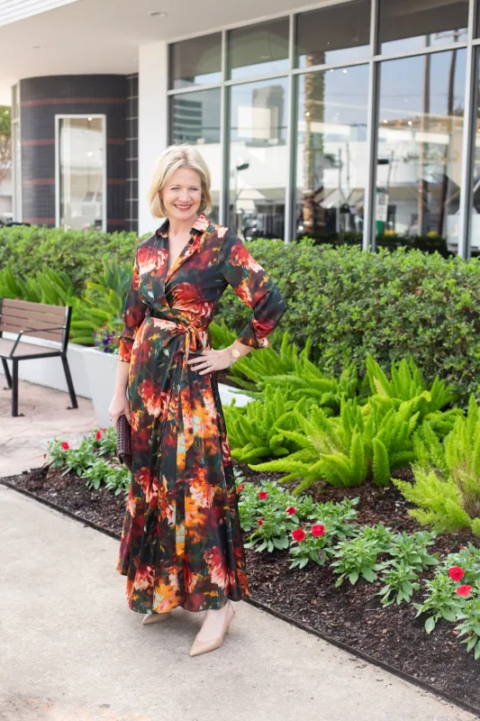 Long Sleeve Tie Front Waisted Maxi Dress sold by French Cuff