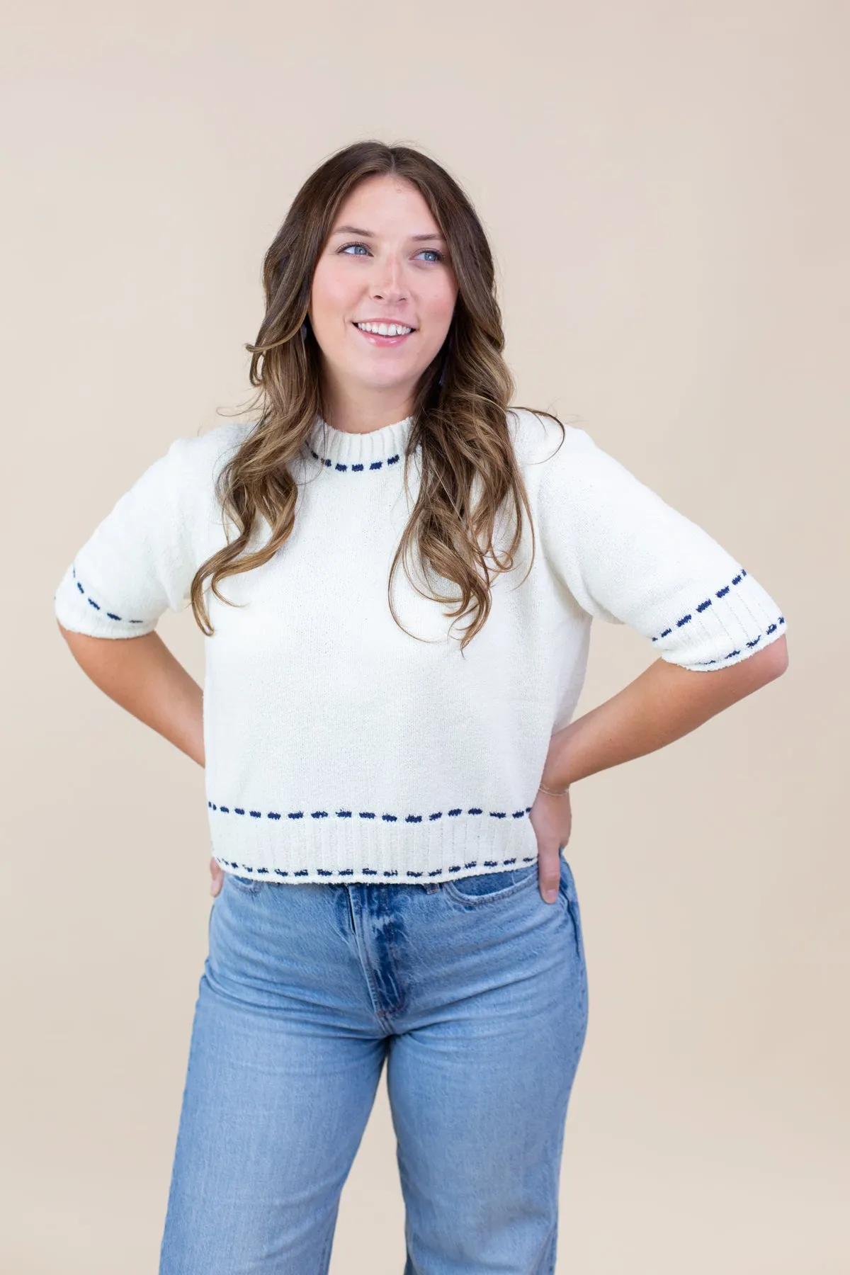 Stitch Effect Detail Short Sleeve Top sold by French Cuff product image thumbnail 2