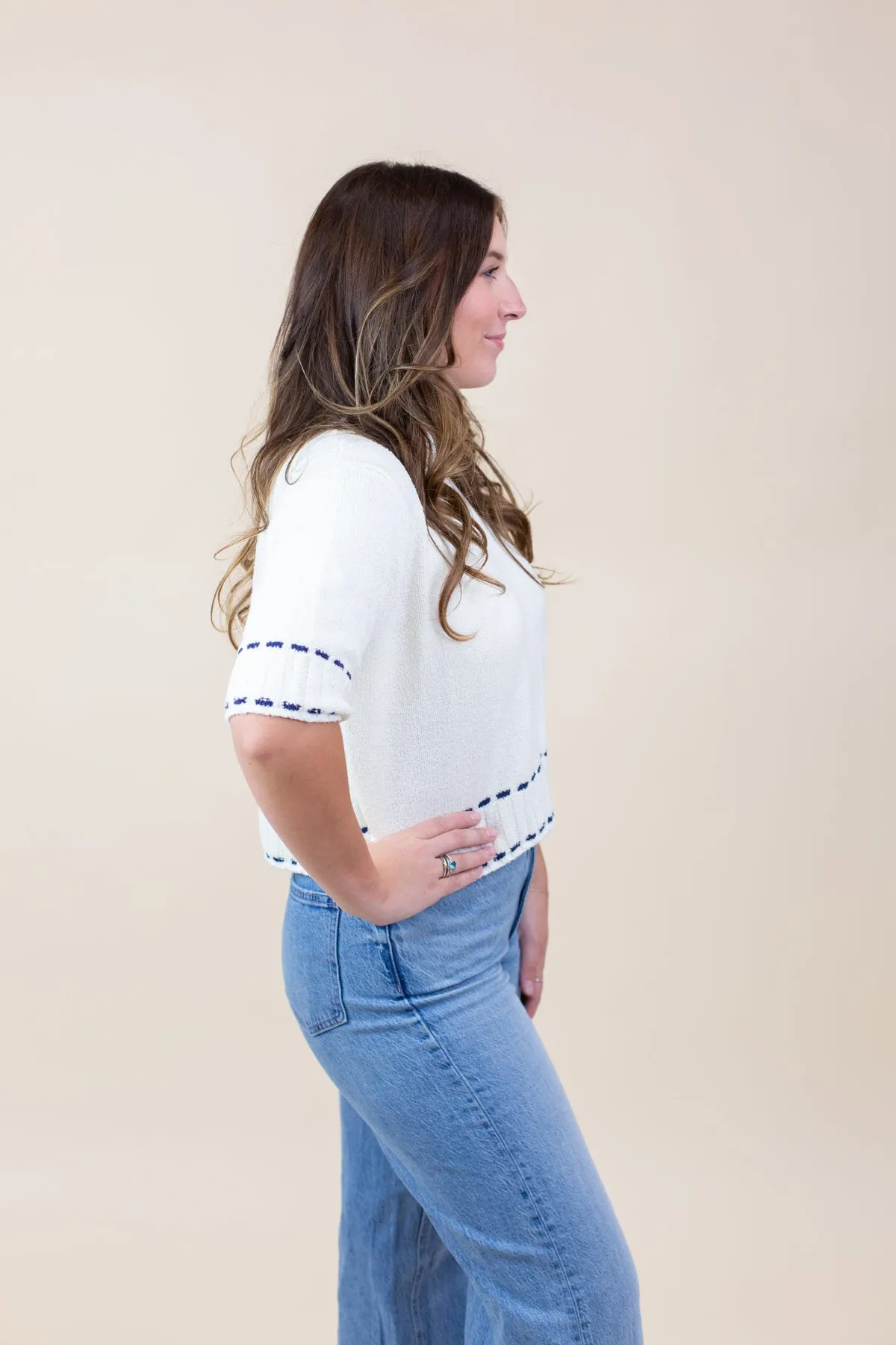 Stitch Effect Detail Short Sleeve Top sold by French Cuff product image thumbnail 3