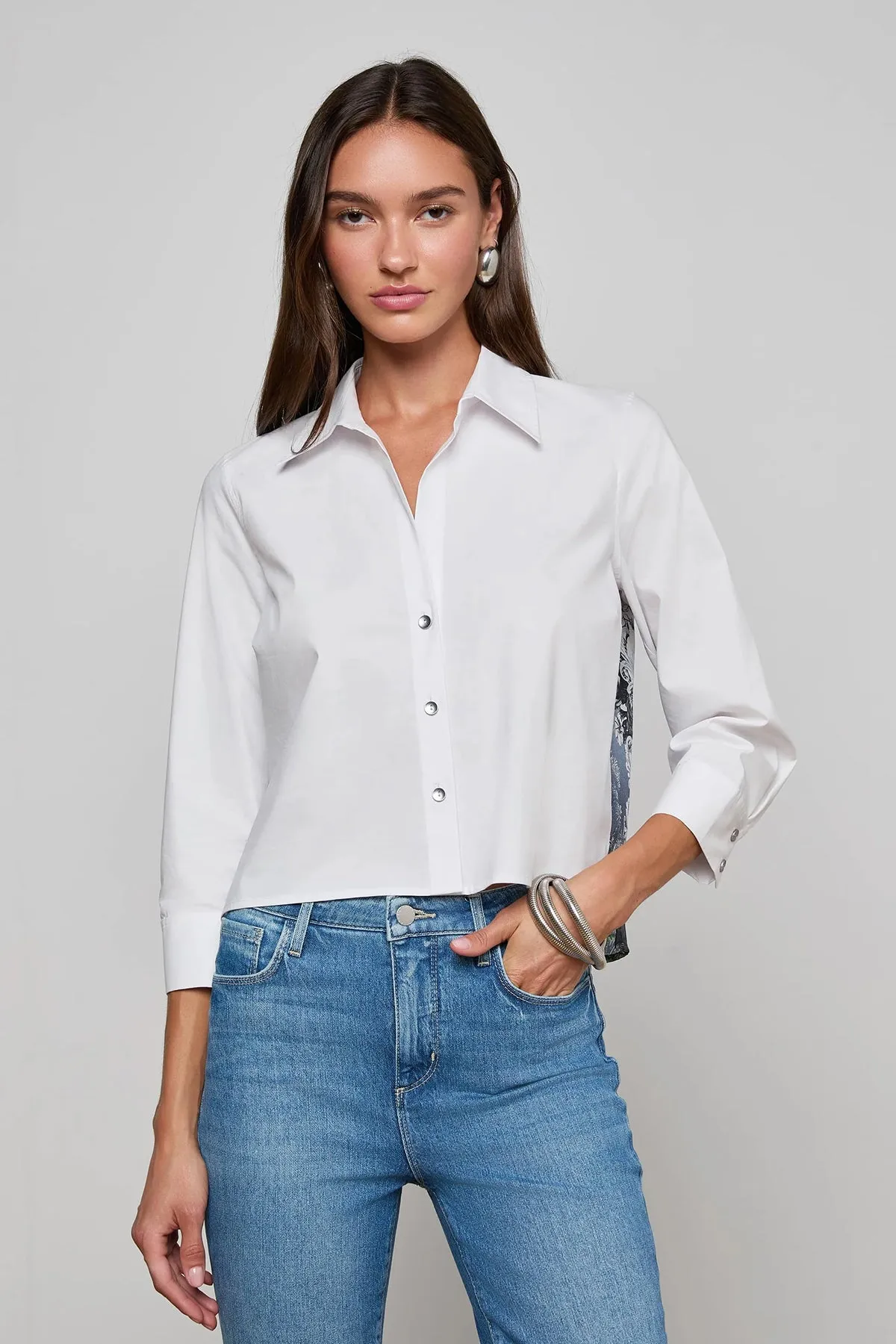 Fawn Scarf Back 3/4 Sleeve Blouse sold by French Cuff