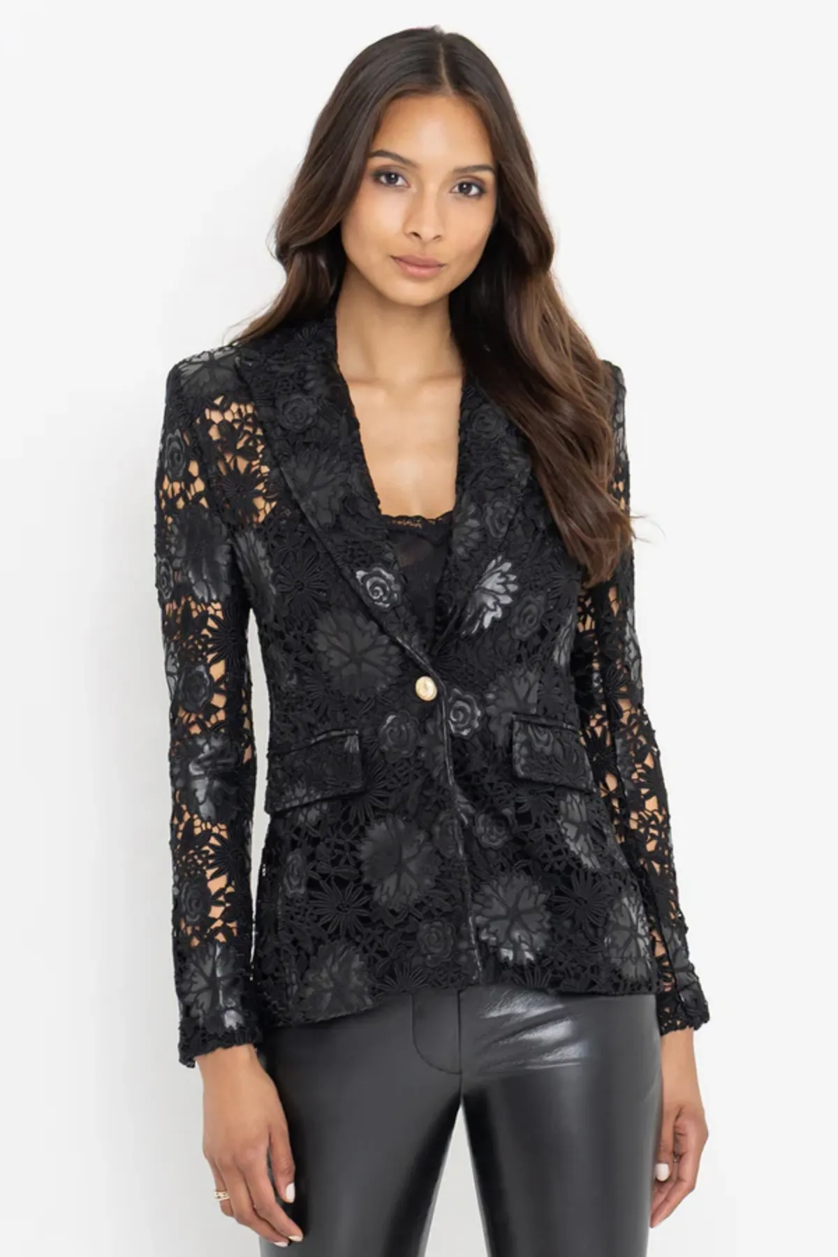 Aimee Vegan Leather Guipure Blazer sold by French Cuff