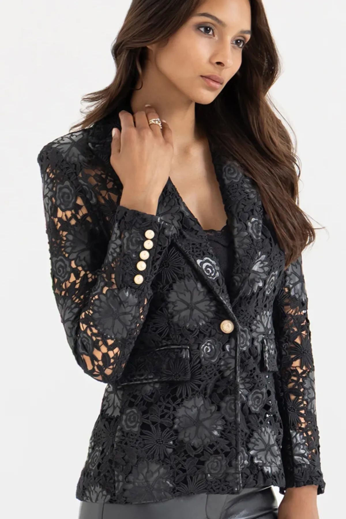 Aimee Vegan Leather Guipure Blazer sold by French Cuff product image thumbnail 2
