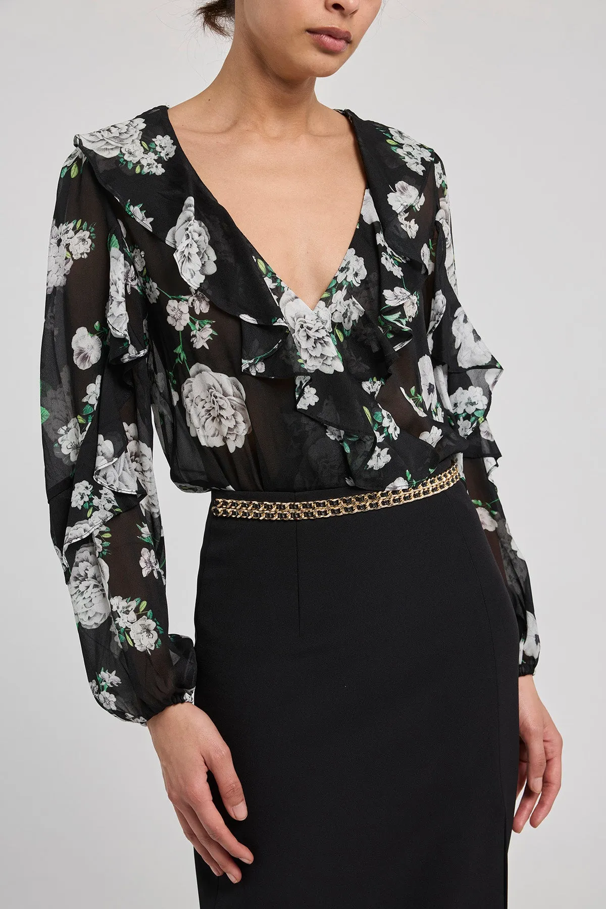 Nikali Floral Wrap Bodysuit sold by French Cuff