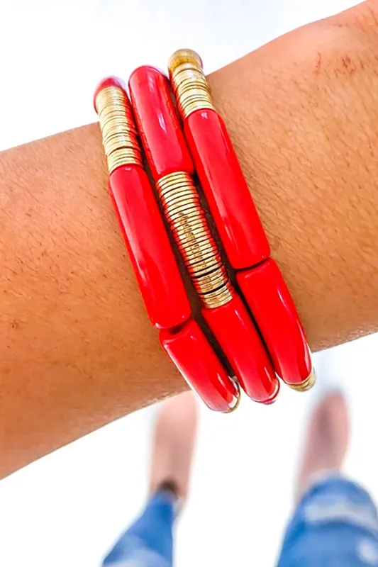 Red Game Day Bracelets, Small Red Metallic Arcrylic sold by French Cuff
