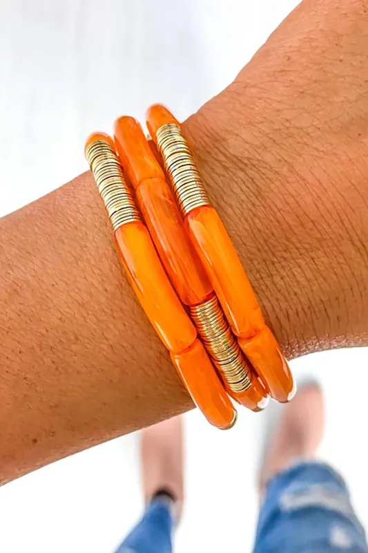 Orange Game Day Bracelets, Small Orange Gold Disc sold by French Cuff