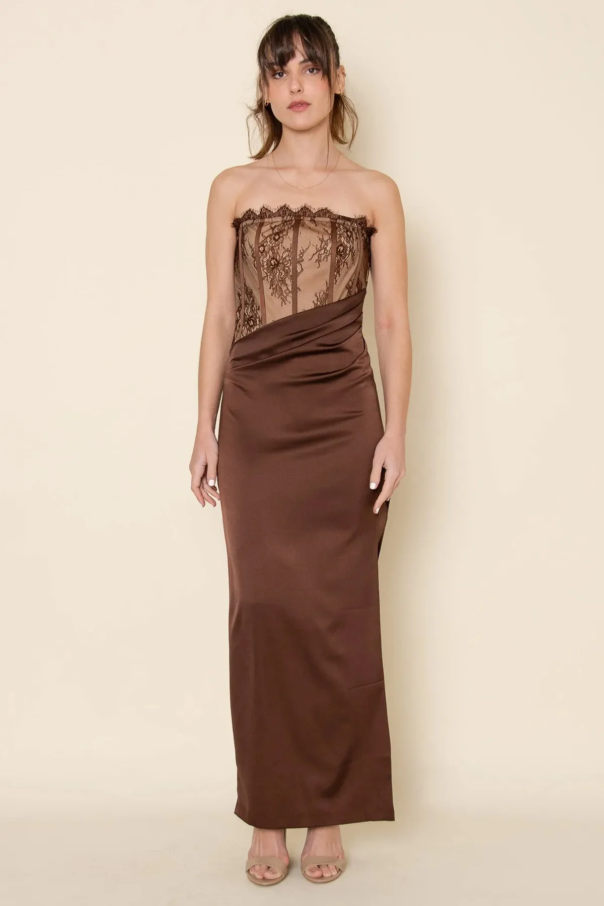 Lace Bodce Strapless Maxi Dress sold by French Cuff
