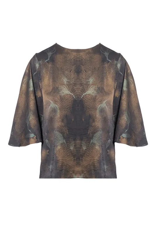 Gold Lurex Floral Print Blouse with Cape Sleeve sold by French Cuff