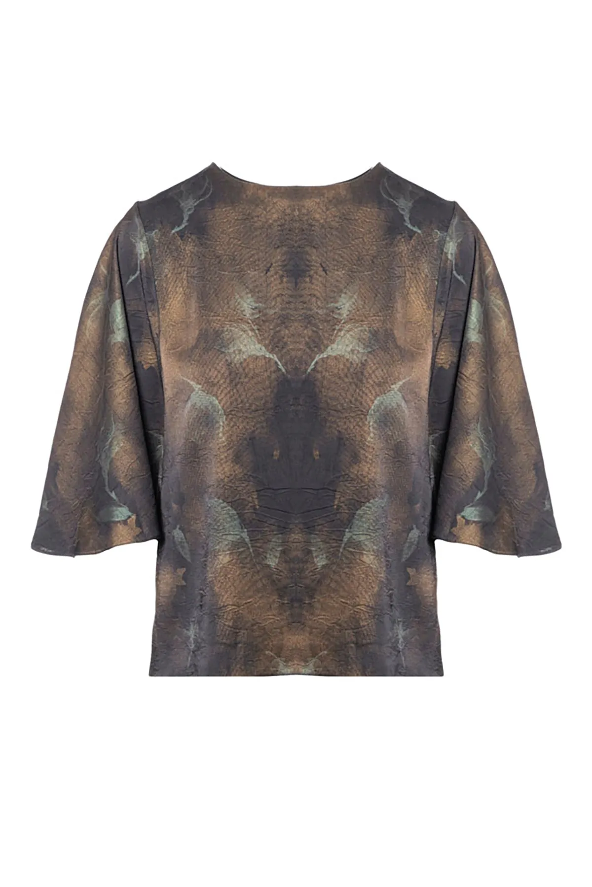 Gold Lurex Floral Print Blouse with Cape Sleeve sold by French Cuff