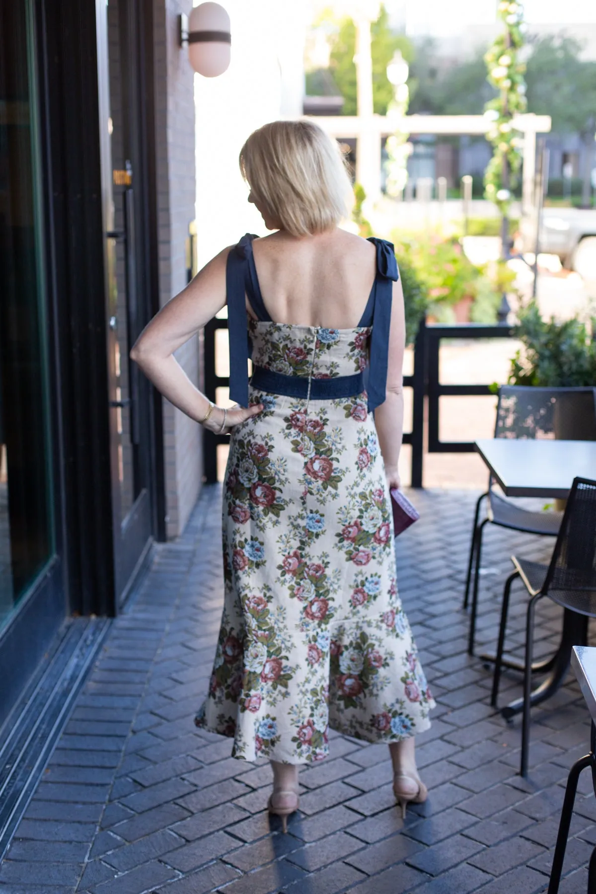 Shoulder Bow Self Tie Tapestry Fabric Midi Dress sold by French Cuff product image thumbnail 2