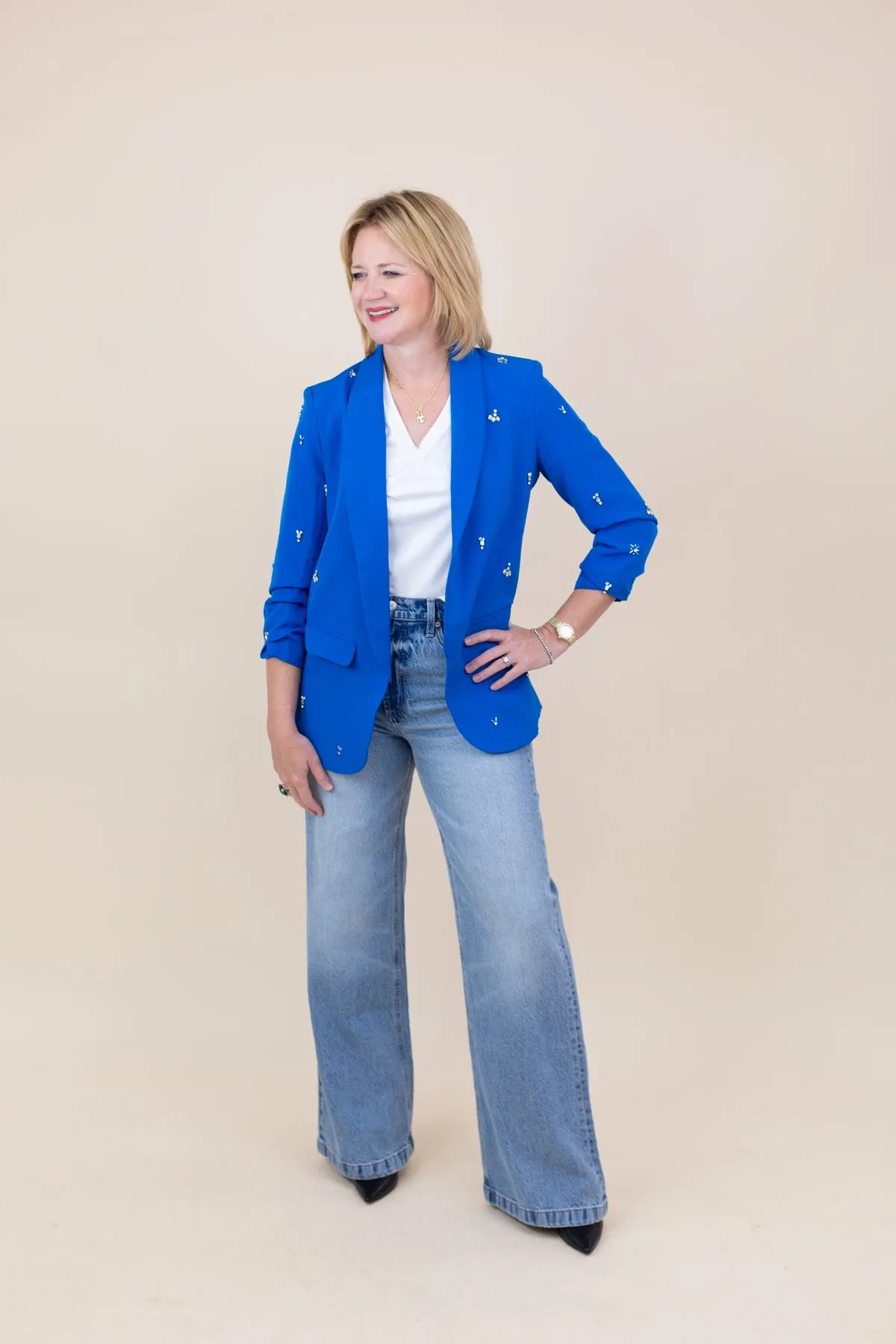 Ruched 3/4 Sleeve Blazer with Rhinestones sold by French Cuff product image thumbnail 5