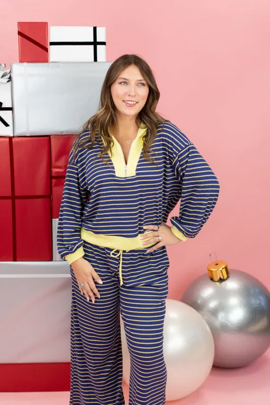 Half Zip-up Stripe Print Pullover Top sold by French Cuff