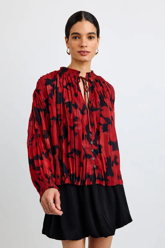 Long Sleeved Pleated Smocked Button Down sold by French Cuff