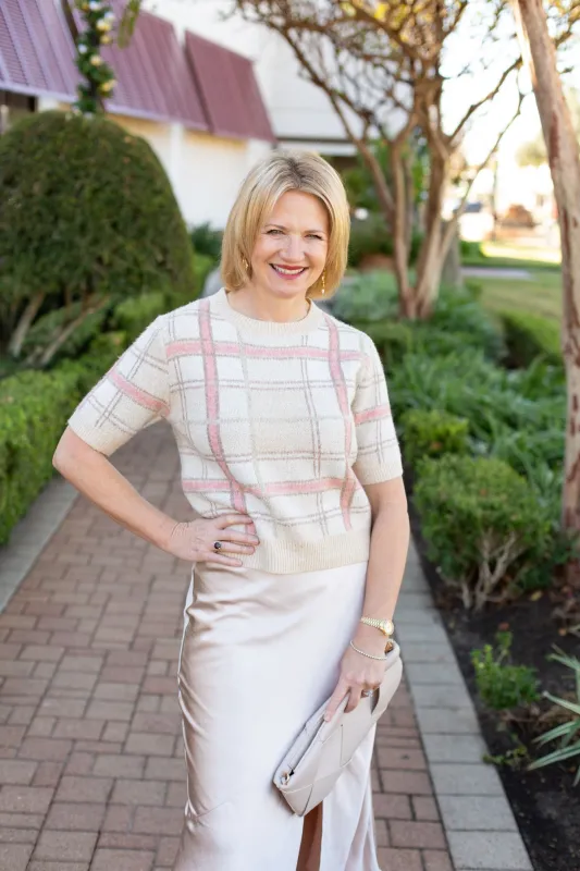 Plaid Short Sleeve Sweater sold by French Cuff