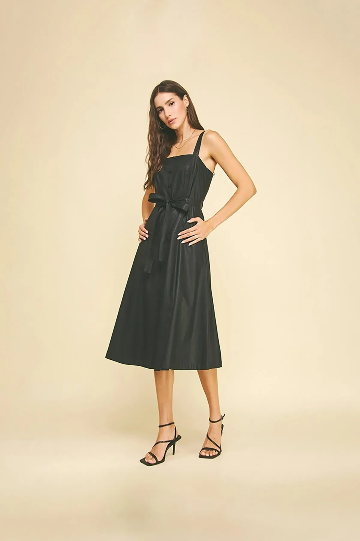 Faux Leather Button Detailed Midi Dress sold by French Cuff product image thumbnail 3