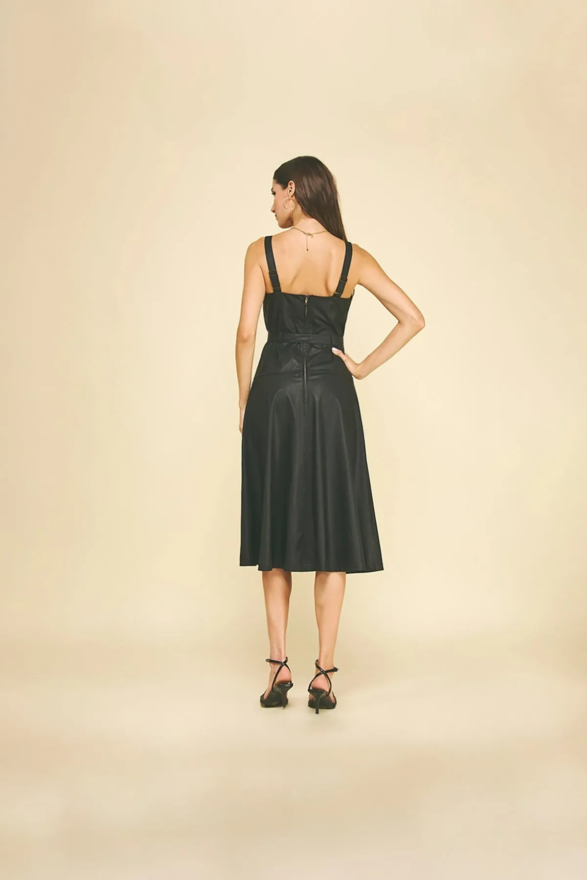 Faux Leather Button Detailed Midi Dress sold by French Cuff product image thumbnail 4