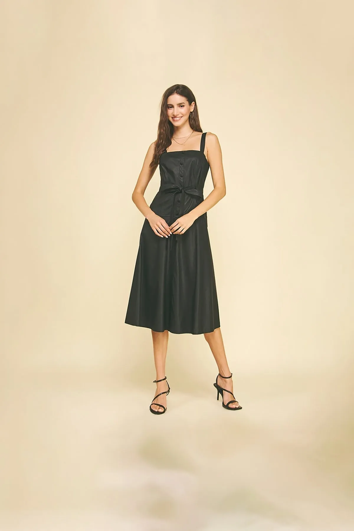 Faux Leather Button Detailed Midi Dress sold by French Cuff