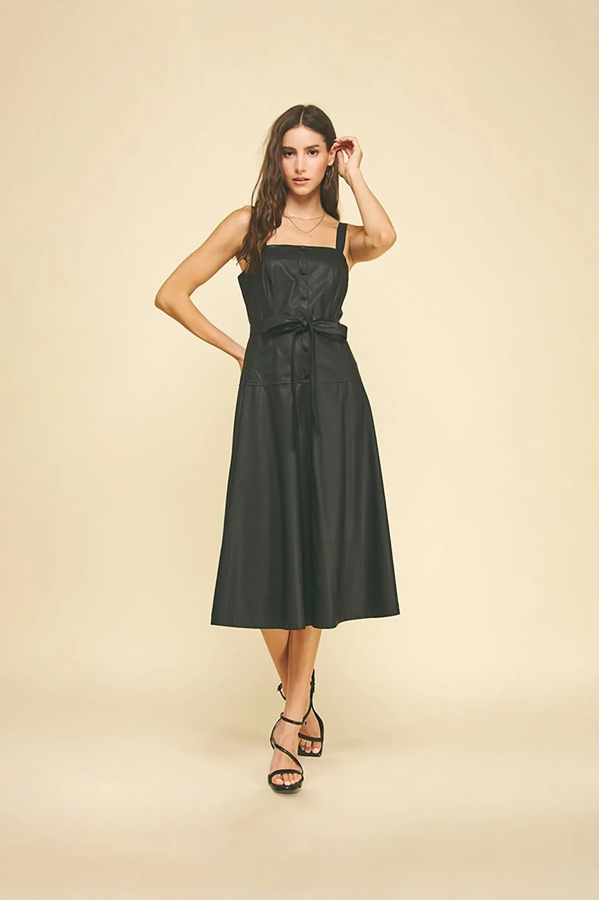 Faux Leather Button Detailed Midi Dress sold by French Cuff product image thumbnail 2