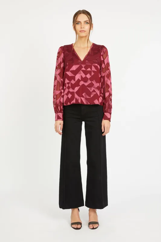 Ruby Top in Cabernet Silk Geo Burnout sold by French Cuff