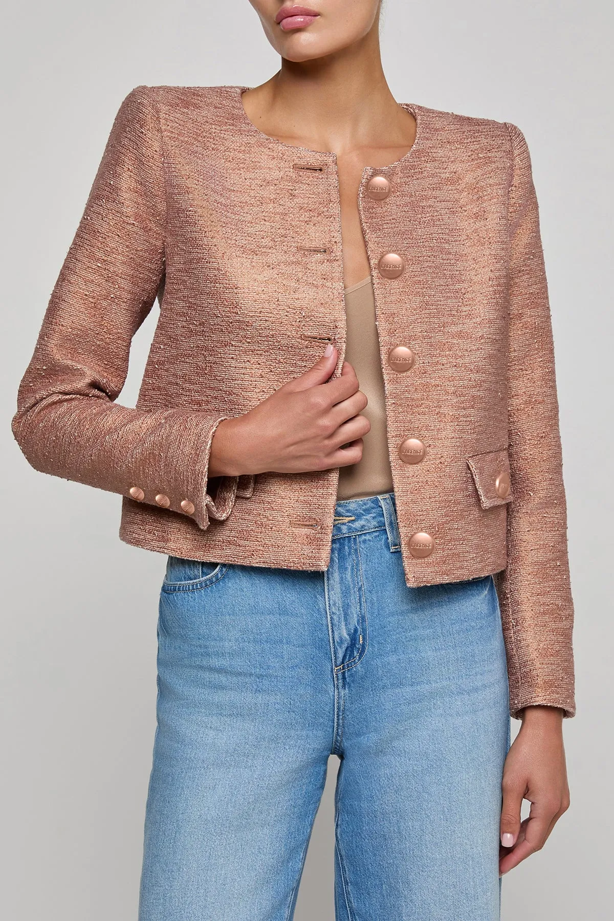 Zell Collarless Jacket sold by French Cuff