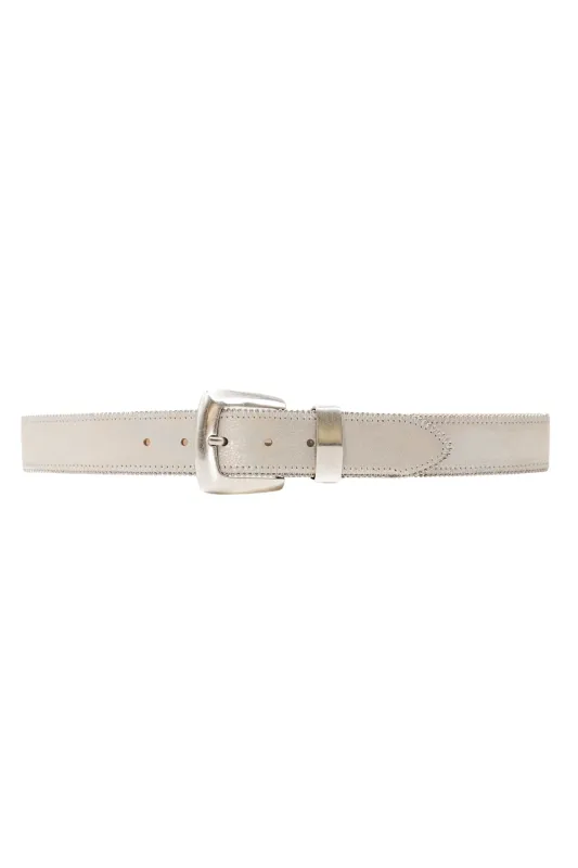 Silver Calfskin Leather Belt with Silver Buckle sold by French Cuff