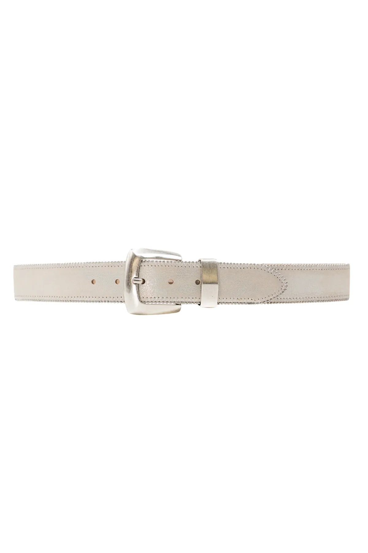 Silver Calfskin Leather Belt with Silver Buckle sold by French Cuff