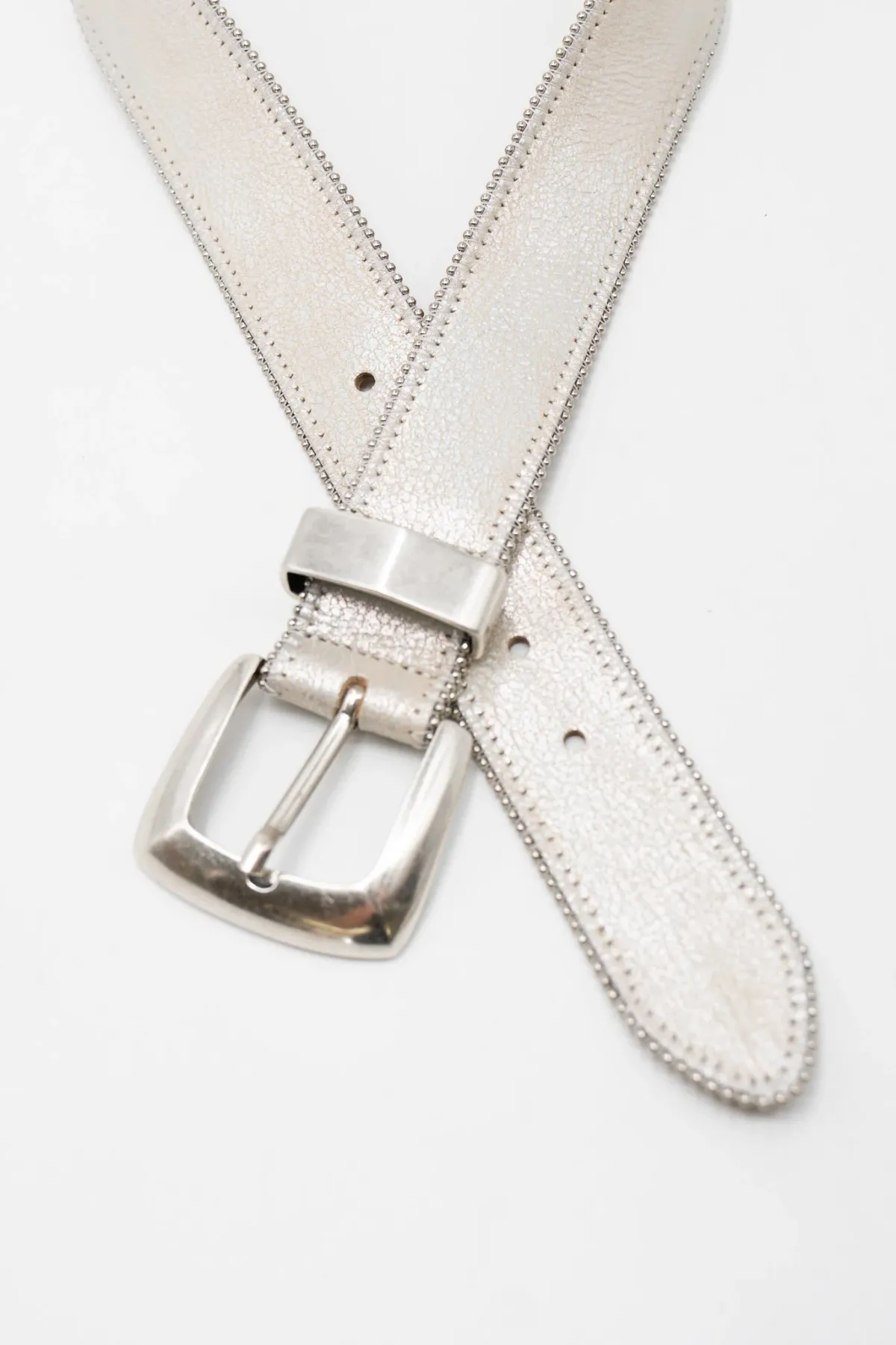 Silver Calfskin Leather Belt with Silver Buckle sold by French Cuff product image thumbnail 2