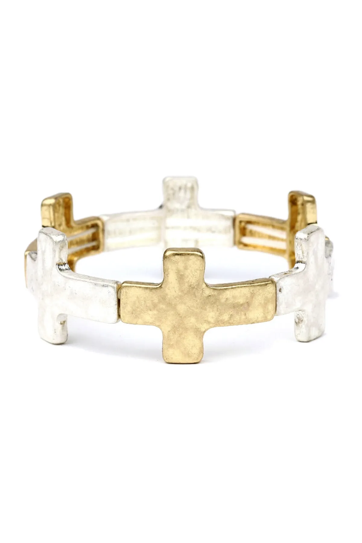 Worn Gold and Silver Cross Stretch Bracelet sold by French Cuff