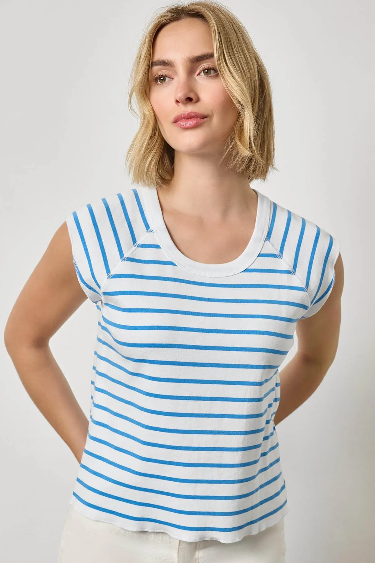 Rib Stripe Short Sleeve Scoop Neck sold by French Cuff