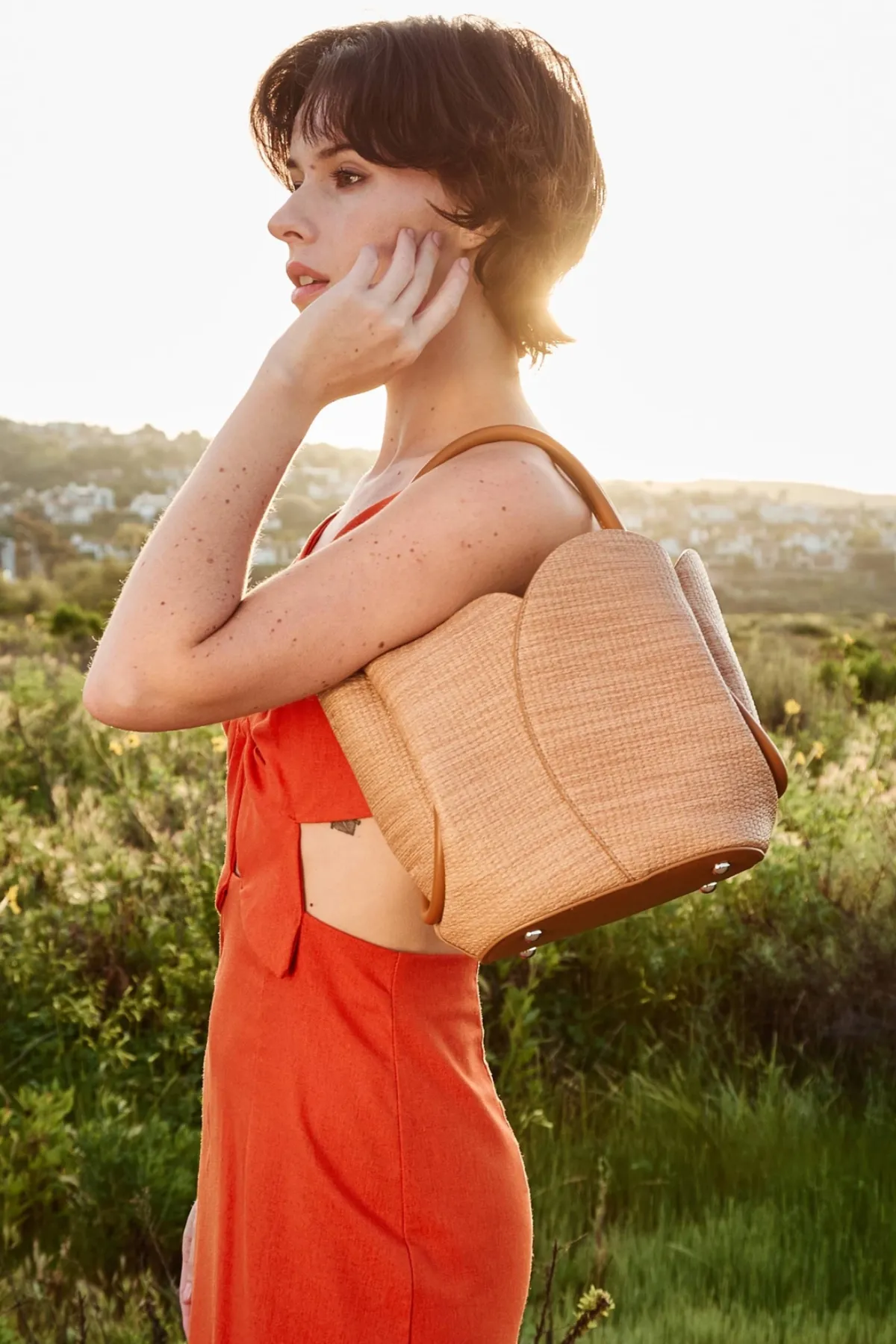 Tulip Raffia Embossed Recycled Top Handle sold by French Cuff product image thumbnail 3