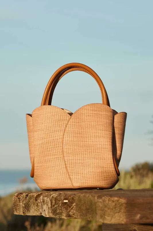 Tulip Raffia Embossed Recycled Top Handle made by Melie Bianco