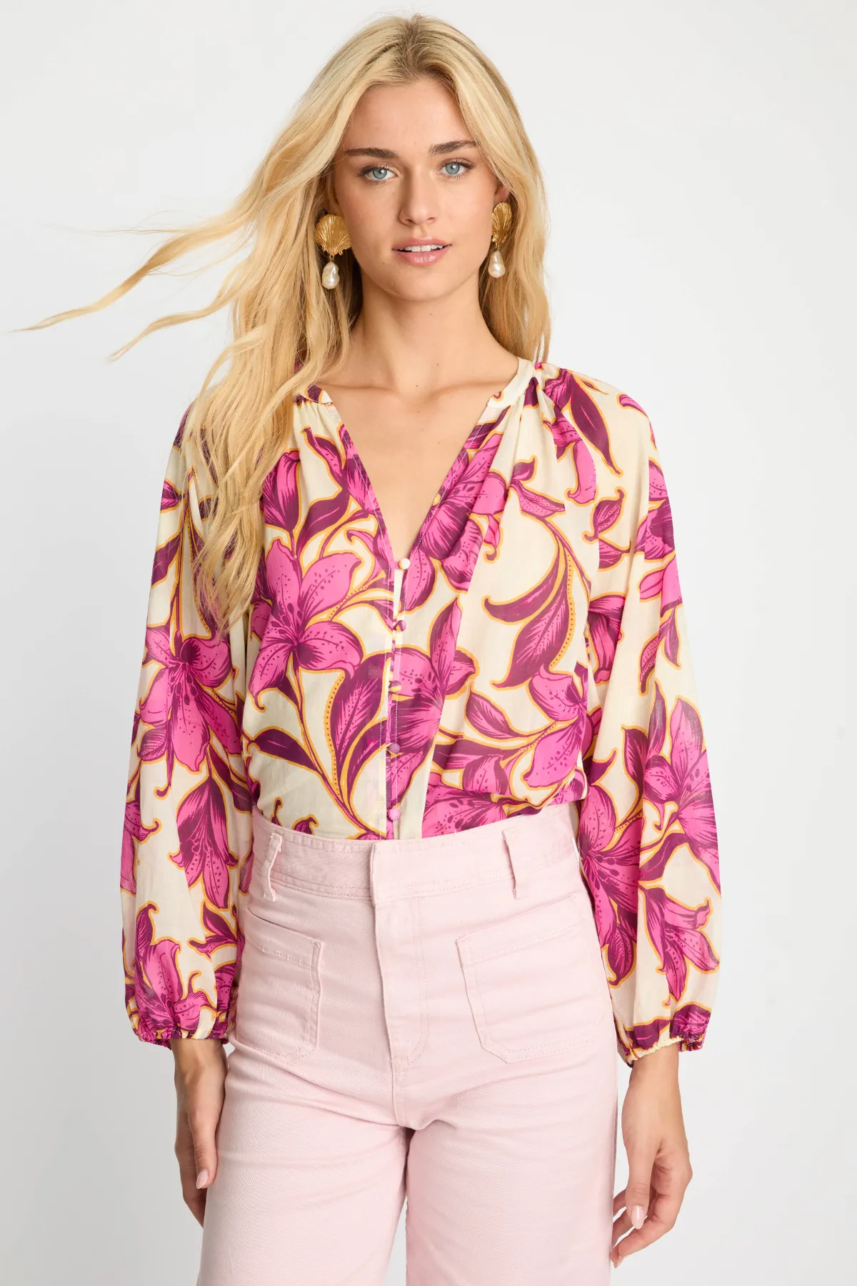 Ariana Top in Fuchsia Floret sold by French Cuff