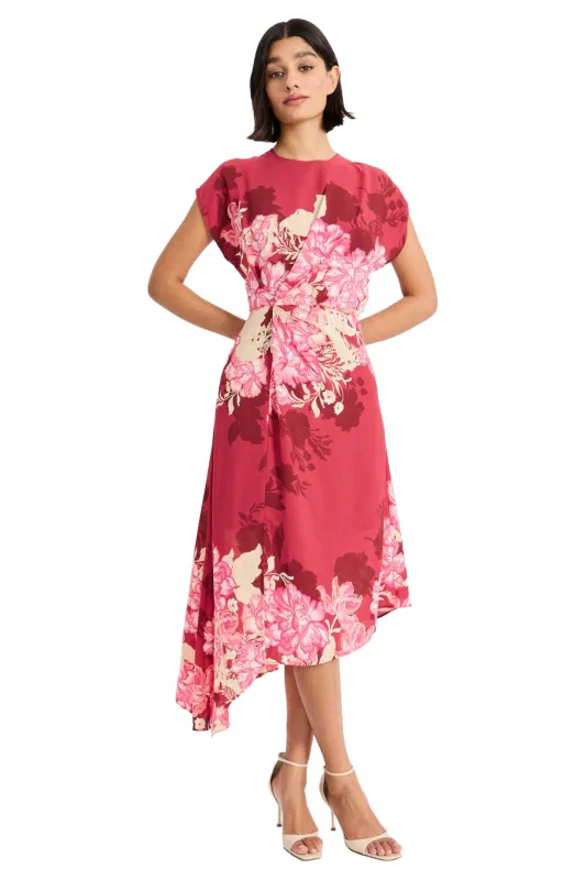 Short Sleeve Asymmetrical Hem Midi Dress made by Maggy London