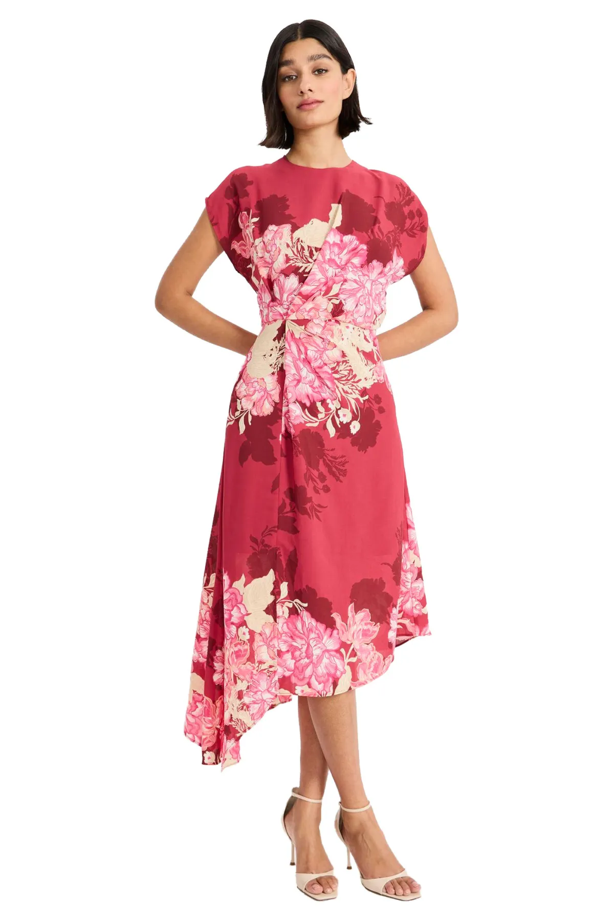 Short Sleeve Asymmetrical Hem Midi Dress sold by French Cuff